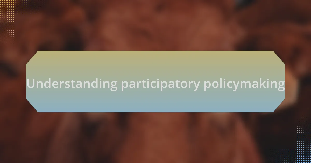 Understanding participatory policymaking